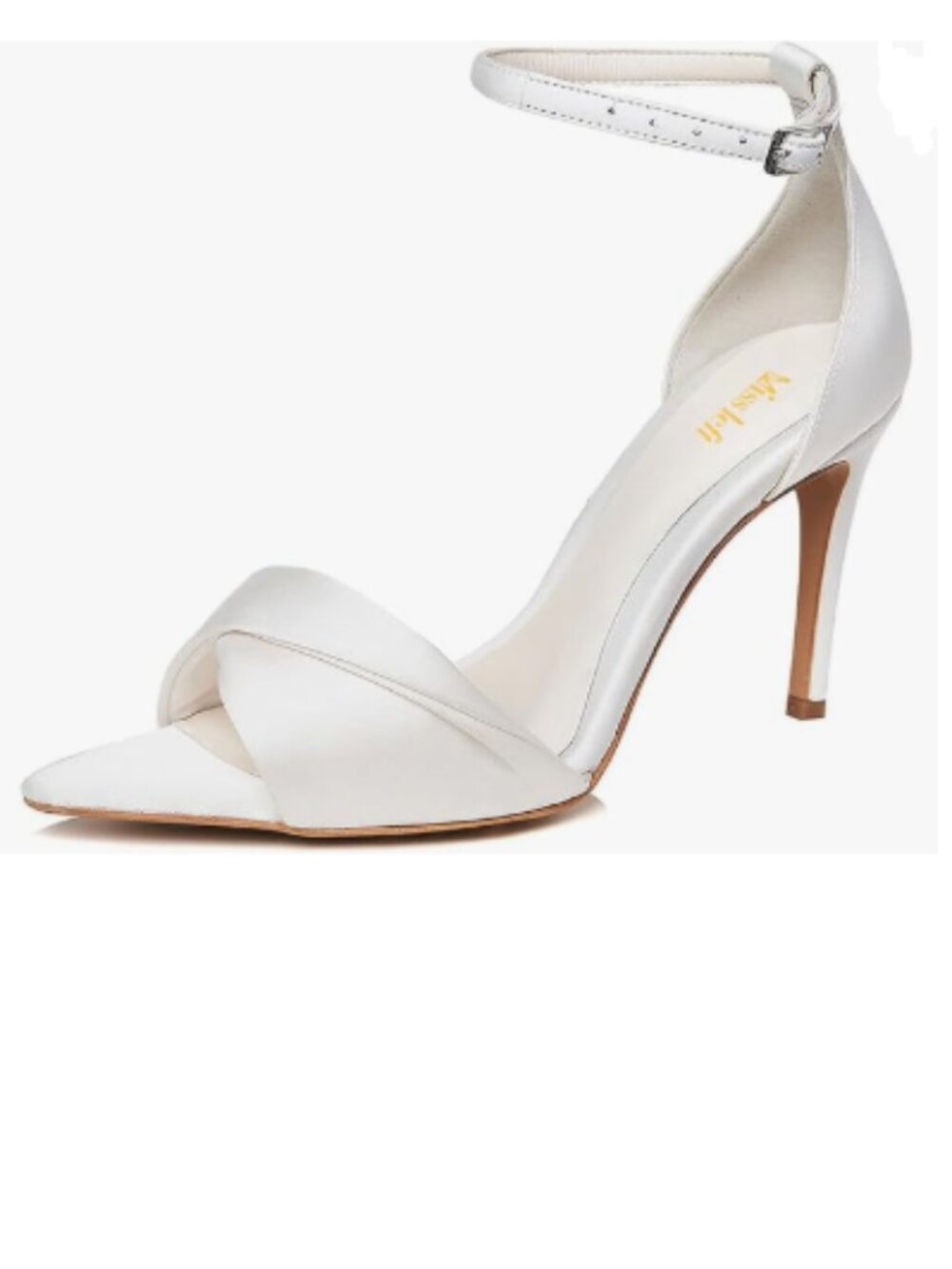 miss left White Open Pointed Toe Thin High Heel Satin Ankle Strap Buckle Sandals